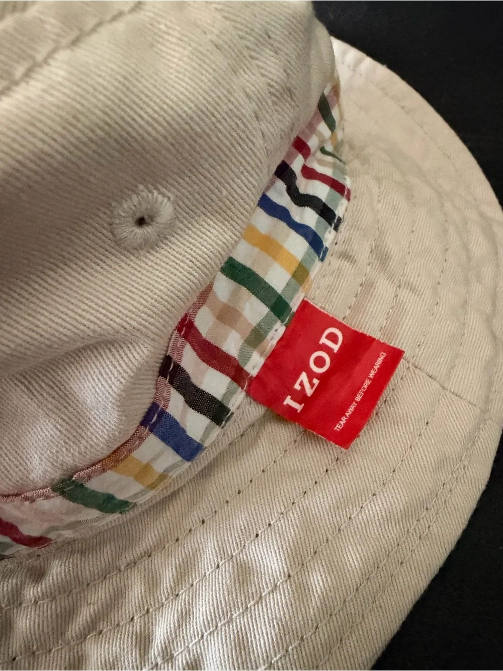Izod Beige Bucket Hat with Multicolor Stripe Band Reversible
